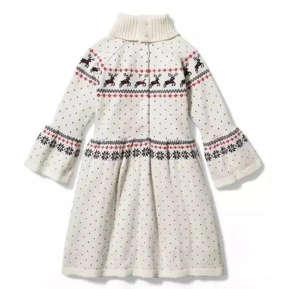 Janie and Jack Fair Isle Holiday Reindeer Sweater Dress - Picture 2 of 9